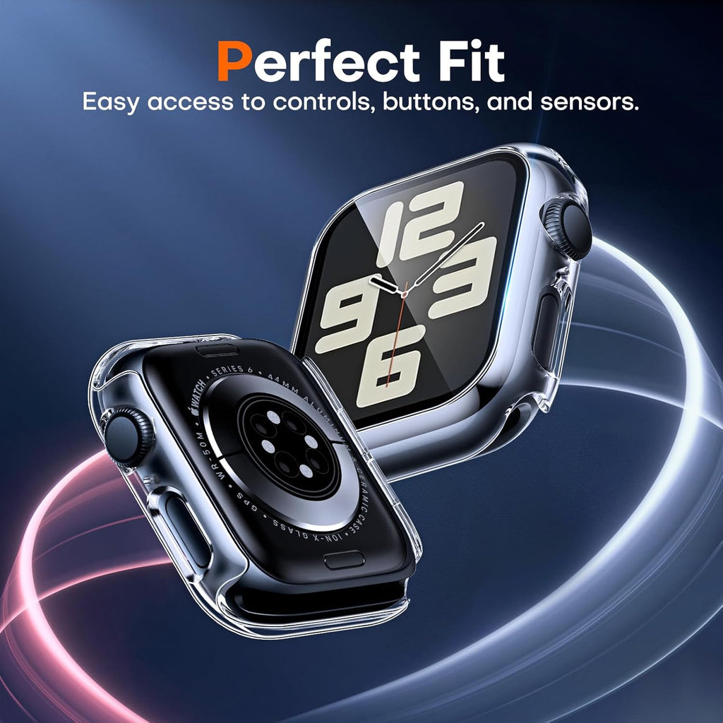 2 Pack Hard Case for Apple Watch Se/Se2/Se3/Series 6/5/4 44Mm, with PC Tempered Glass Screen Protector, Scristant Resistant, Overall Protection Slim Cover for Iwatch S6/S5/S4 44Mm, Clear