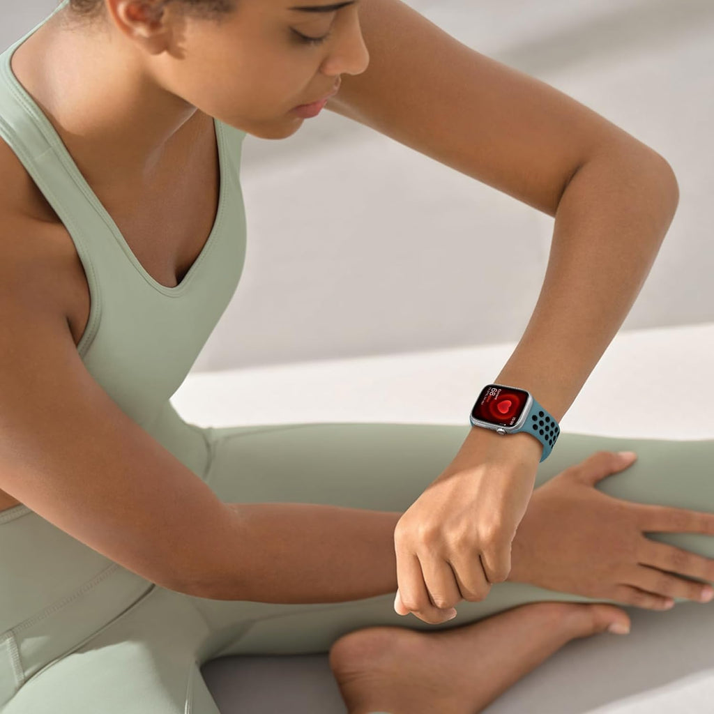 Compatible with Apple Watch Band 44Mm 45Mm 46Mm 49Mm 42Mm 41Mm 40Mm 38Mm Men Women, Breathable Silicone Sport Wristband Strap for Iwatch Bands Series 10/9/8/7/6/5/4/Se/Ultra 3/2/1