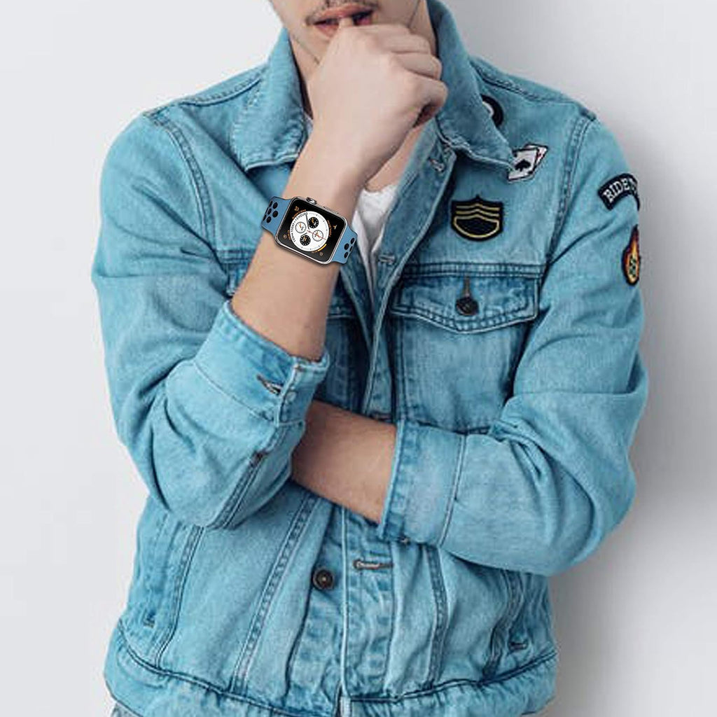 Compatible with Apple Watch Band 44Mm 45Mm 46Mm 49Mm 42Mm 41Mm 40Mm 38Mm Men Women, Breathable Silicone Sport Wristband Strap for Iwatch Bands Series 10/9/8/7/6/5/4/Se/Ultra 3/2/1