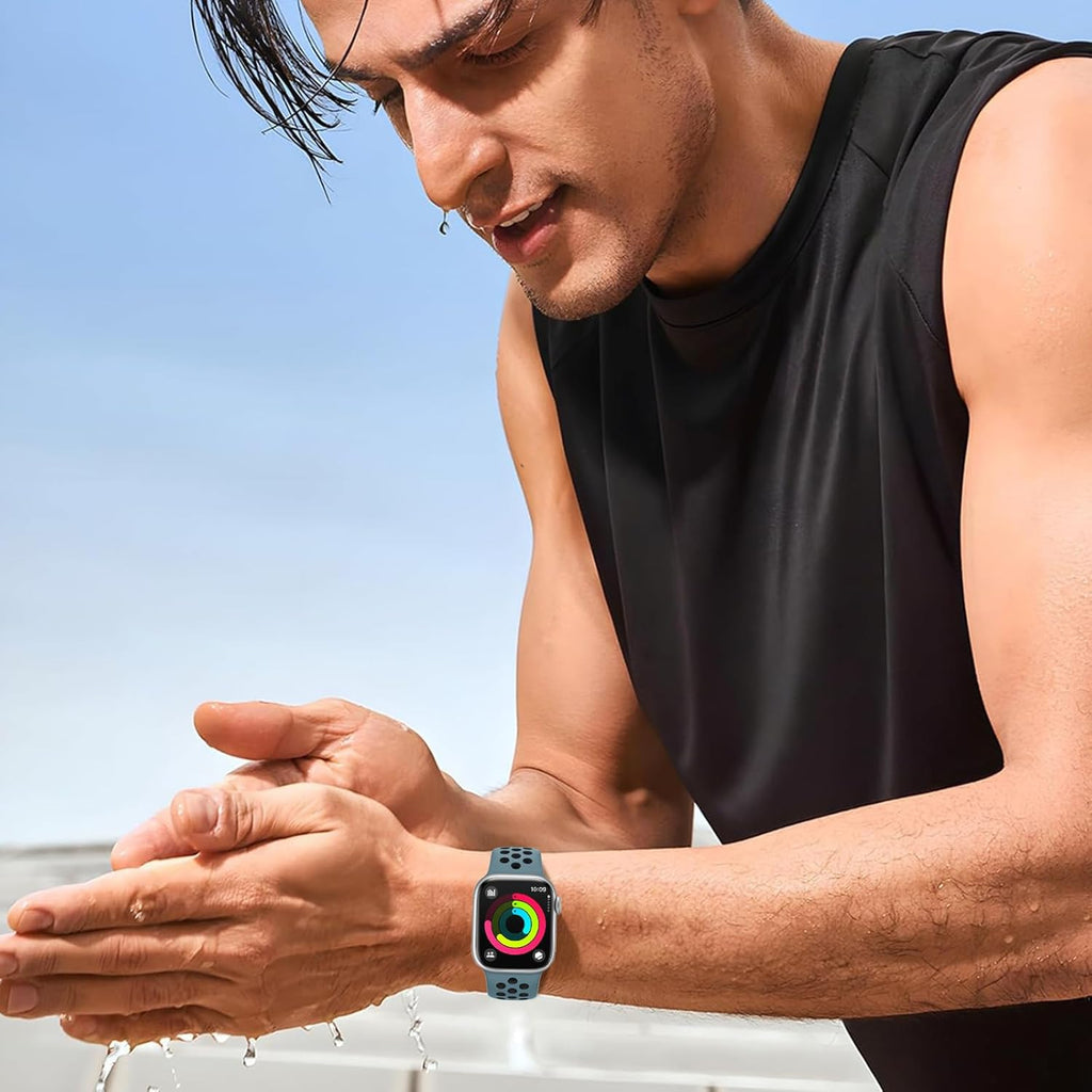 Compatible with Apple Watch Band 44Mm 45Mm 46Mm 49Mm 42Mm 41Mm 40Mm 38Mm Men Women, Breathable Silicone Sport Wristband Strap for Iwatch Bands Series 10/9/8/7/6/5/4/Se/Ultra 3/2/1